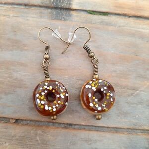 Doughnut Lampwork Glass Wire-Wrapped Earrings